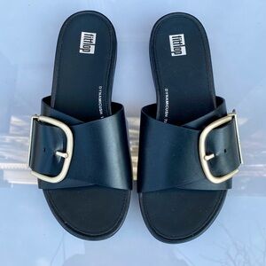 Fitflop Gracie Maxi-Buckle Leather Slides size 6 NWT